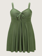 Knotted Front Textured Swim Dress