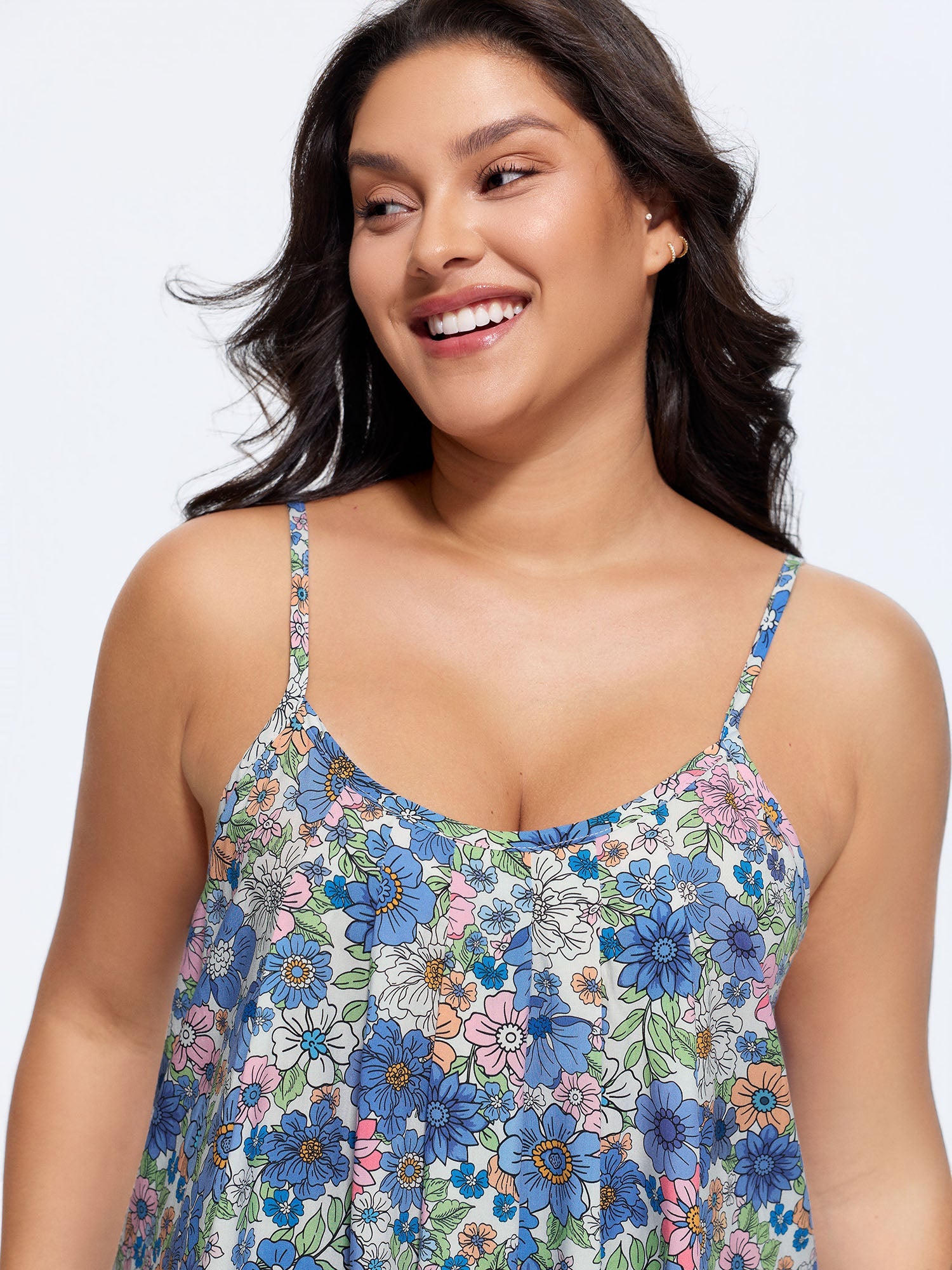 Floral Print Pleated Tank Top
