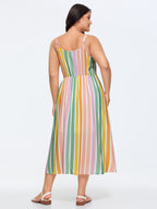 Soft Striped Pockets Cami Midi Dress