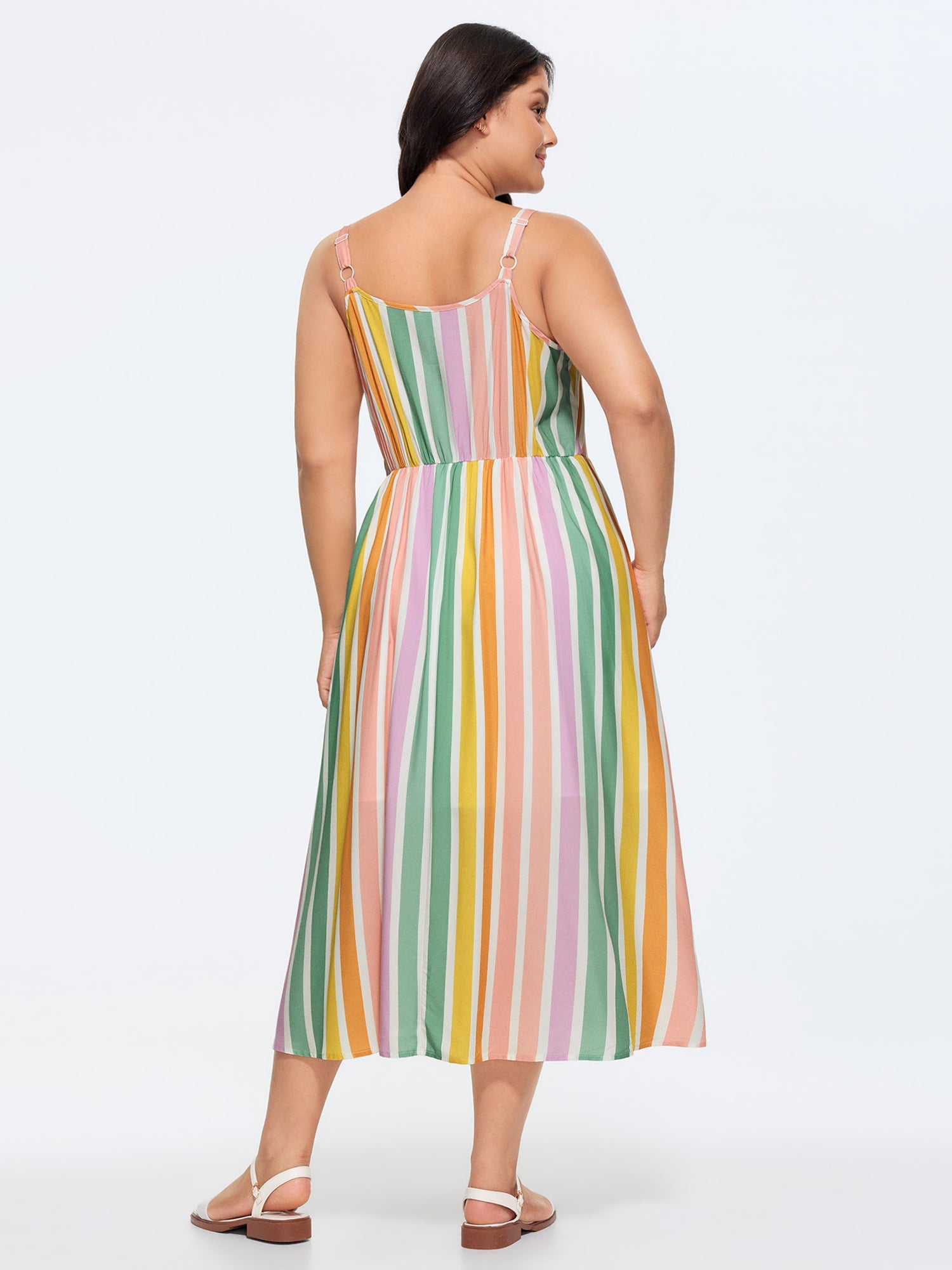 Soft Striped Pockets Cami Midi Dress
