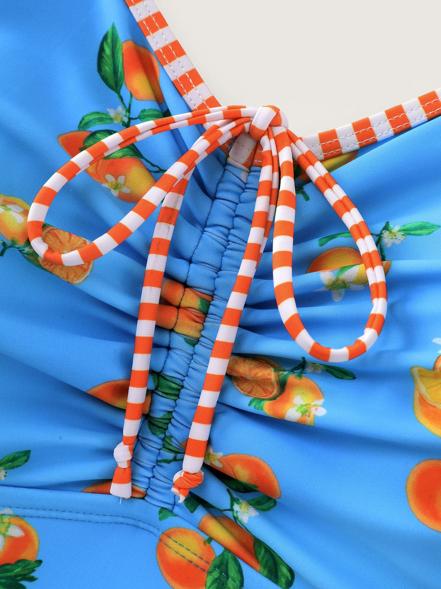 Citrus Print Striped Straps Swim Top