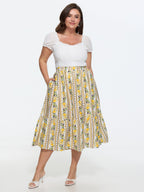 Floral Striped Print Ruffled Hem Midi Skirt