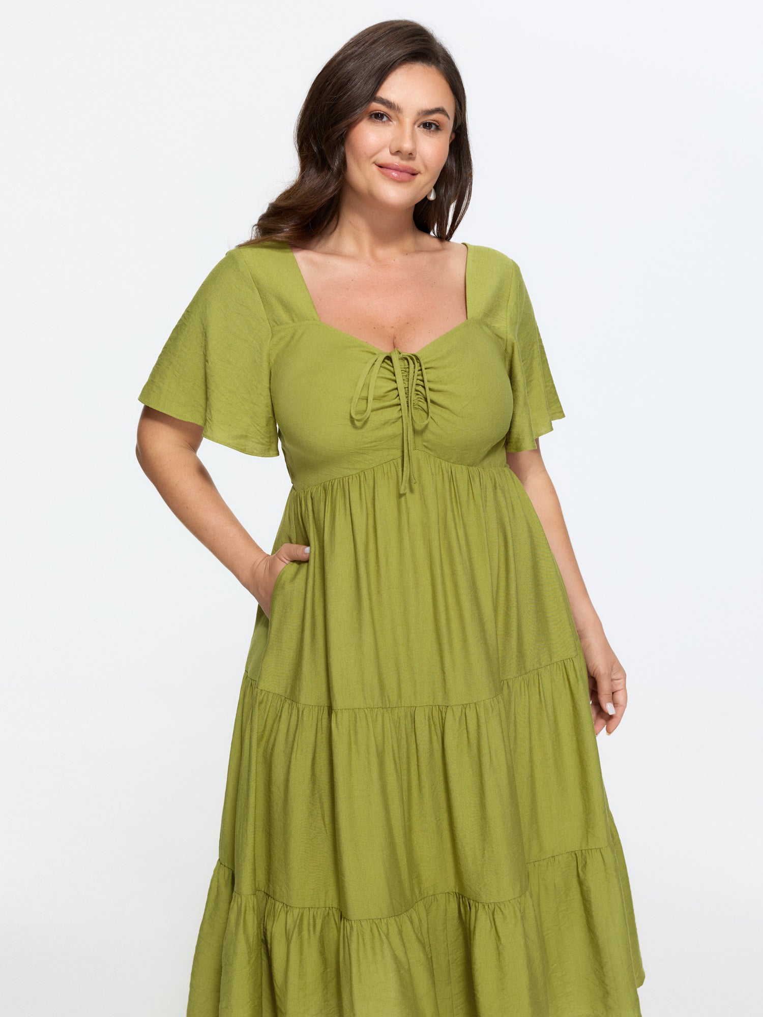 Sweetheart Drawstring Pocket Tiered Dress