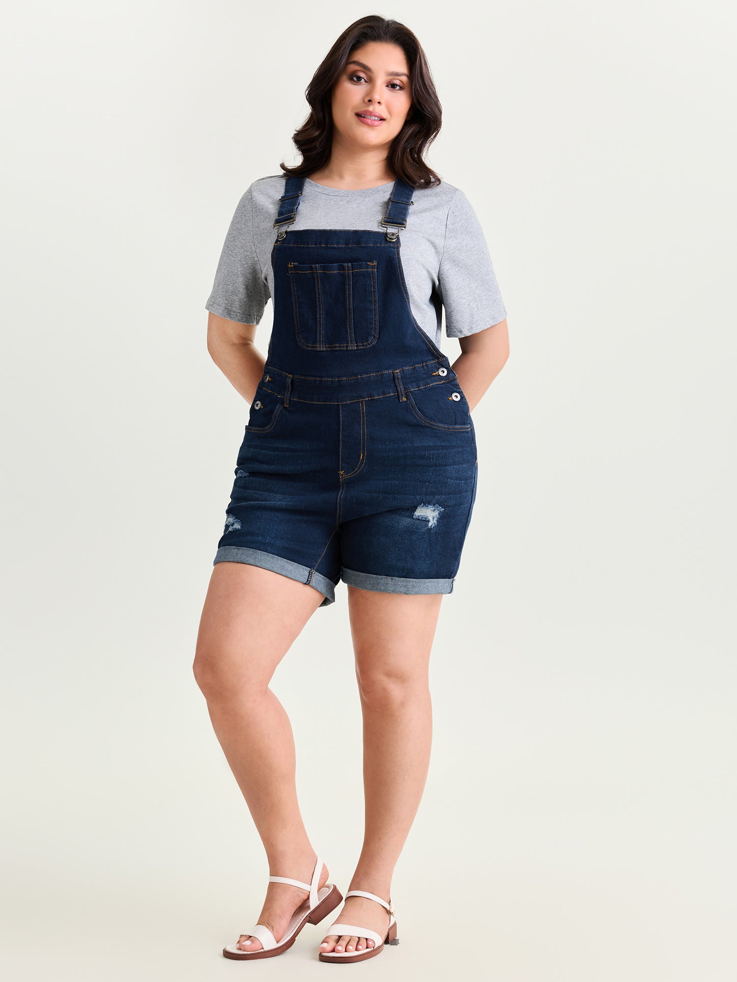 Stretchy Pockets Skinny-Fit Denim Overall Romper