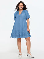 Ruffled Hem Notched Collar Mini Dress