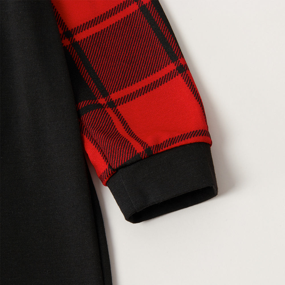 "Family Christmas 2025" Letter Printed Black & Red Plaid Family Matching Black Pajamas