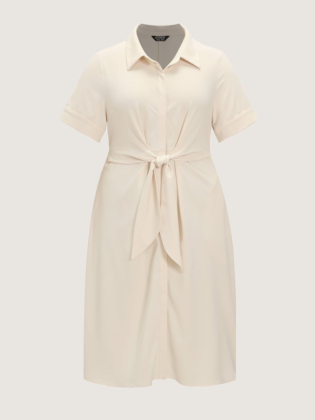 Knotted From Collared Midi Shirt Dress