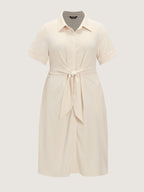 Knotted From Collared Midi Shirt Dress