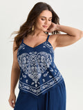 Stretchy Paisley Print Curvy Hem Tank Top