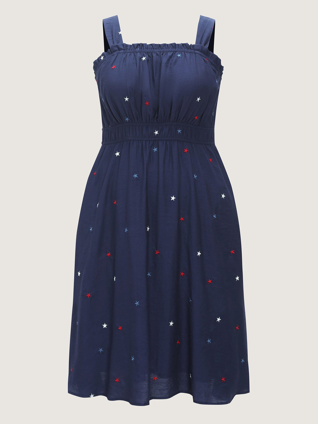 Supersoft Colorful Star Embroidered Wide Strap Midi Dress