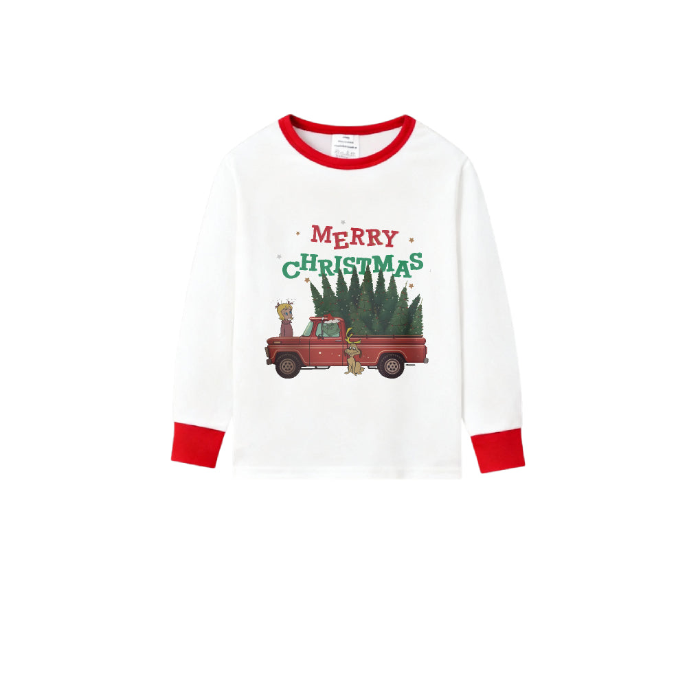 Family Christmas White Pajamas Set With Colorful Christmas Print