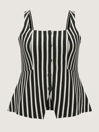 Stretchy Striped Print Square Neckline Tank Top