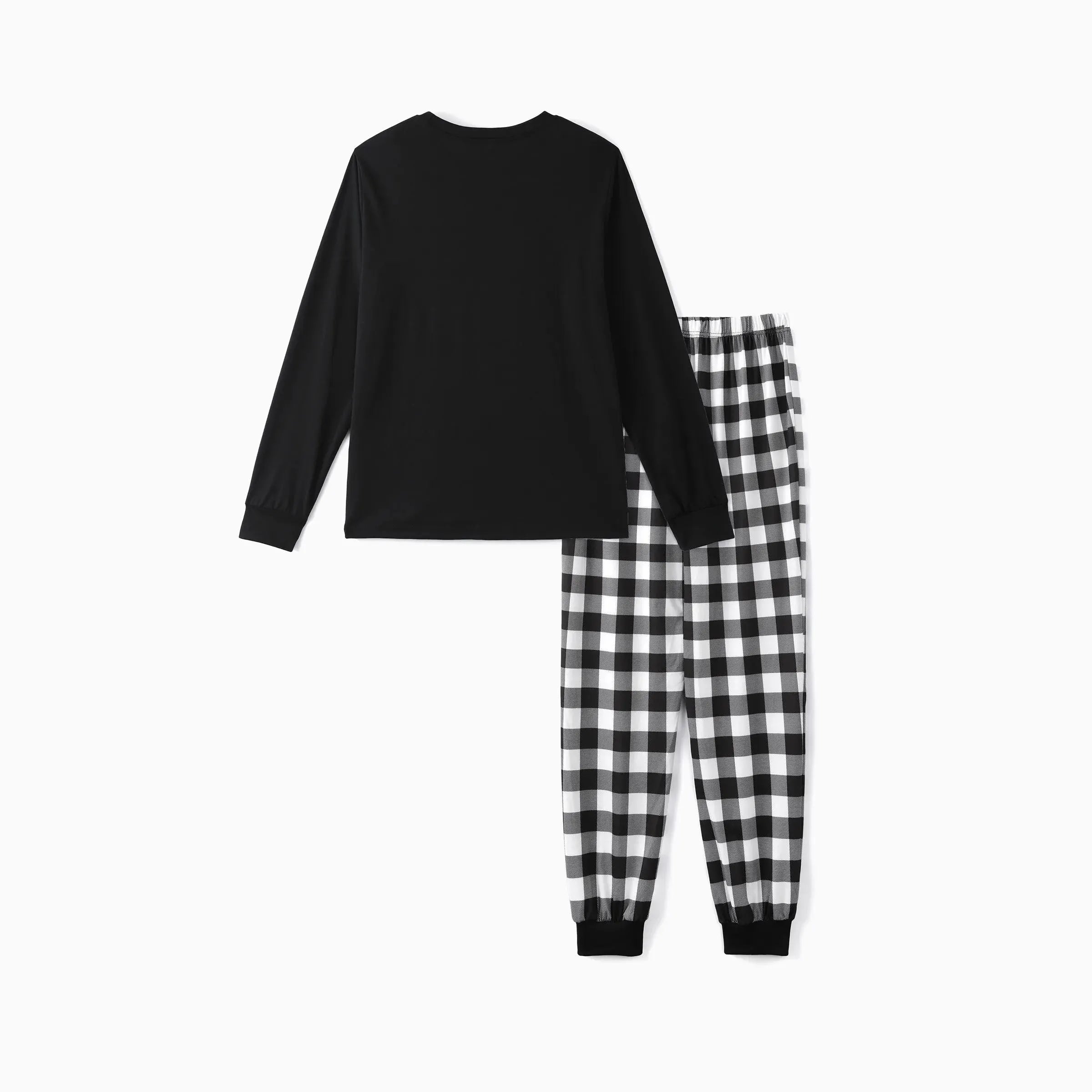 "2025 Family Christmas" Text and Christmas Pattern Black and White Plaid Family Matching Pajamas