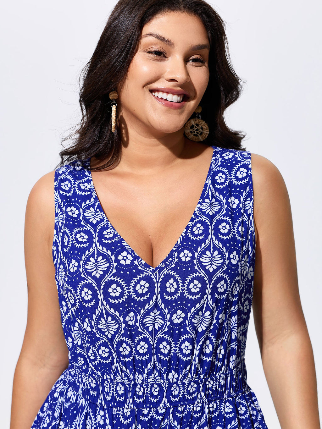 Geometric Print V-Neck Midi Dress