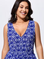 Geometric Print V-Neck Midi Dress