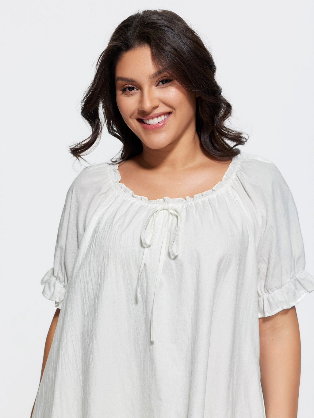 Cotton Plain Stretchy Cuff Sleeve Lounge Dress