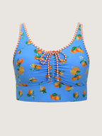 Citrus Print Striped Straps Swim Top