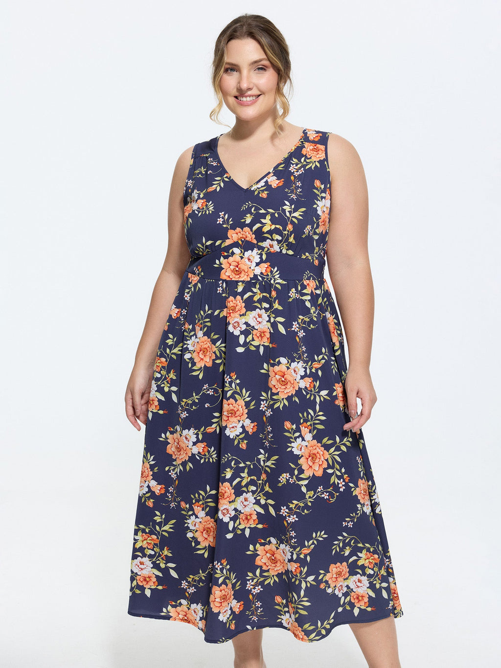 Floral Print Triangular Waist Midi Dress