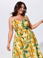 Tropical Breathable Shirred Detail Maxi Dress