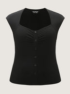 Stretchy Ruched Sweetheart Neckline Knit Top