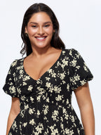 Floral Print Cinched-Waist Blouse