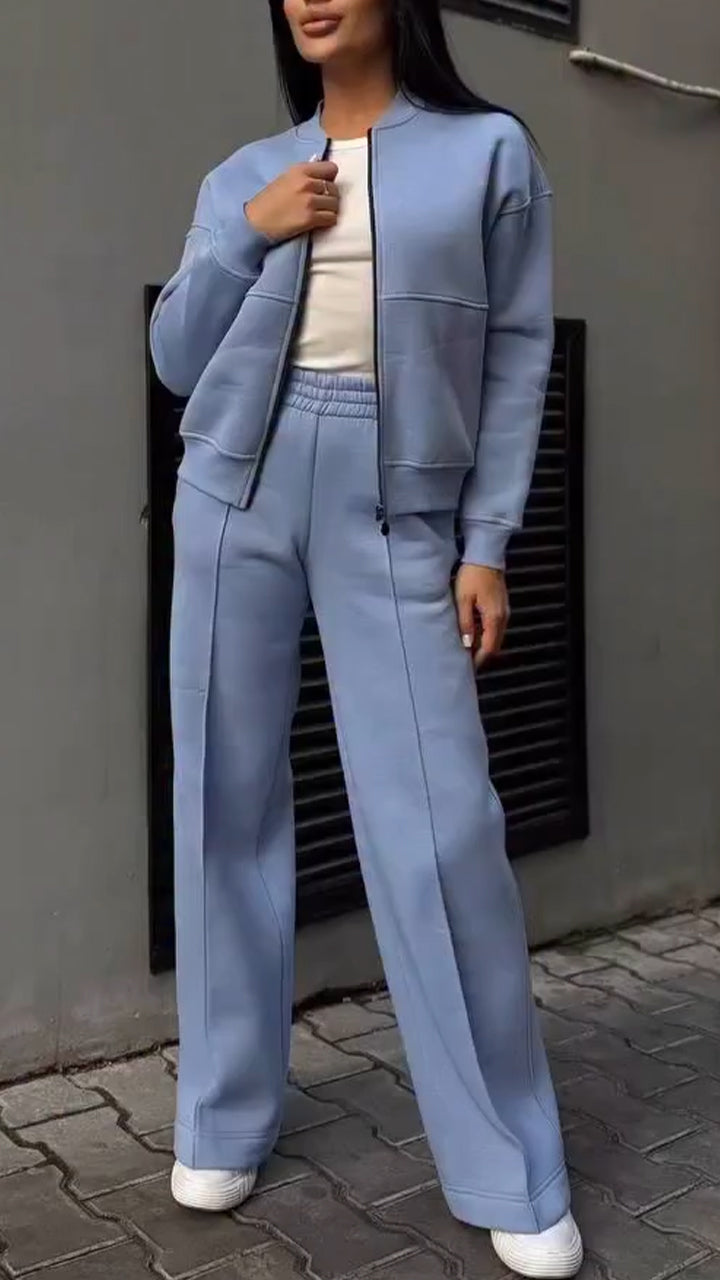 Women's Zipper Jacket & Pants Two-piece Set