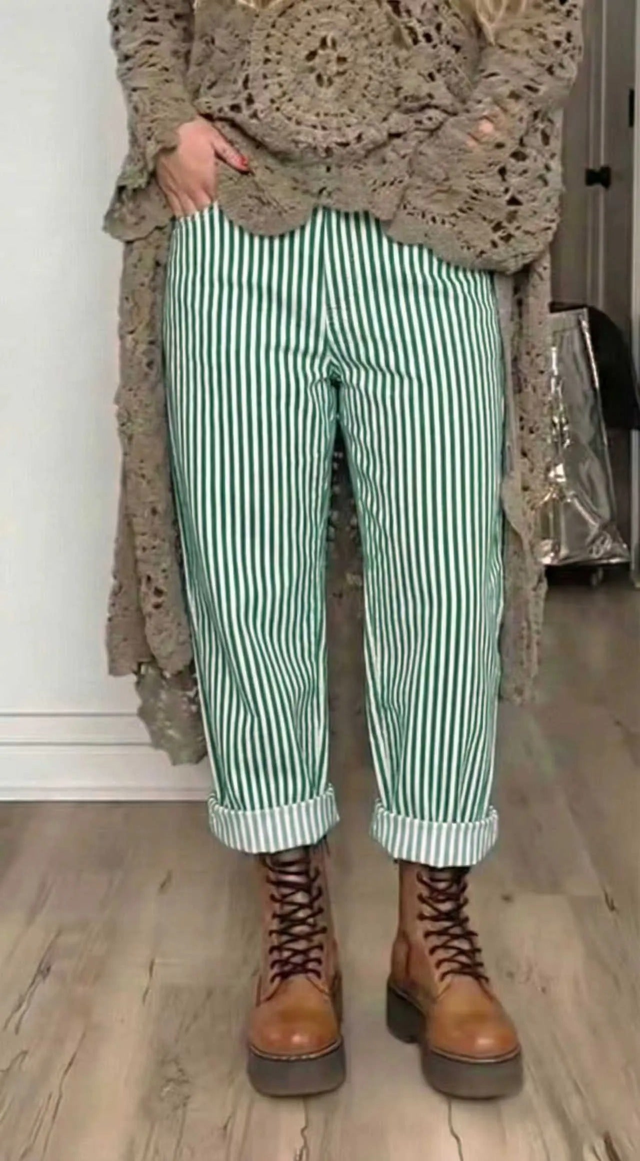 Women Vertical Striped Casual Pants