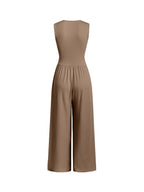 2026 Women's new jumpsuit with pockets Plain Ruched V Neck Ribbed Tank Jumpsuit, Summer Outfits 2025, Elegant Sleeveless Wide Leg Jumpsuit for Women for Vacation Holiday Party, Ladies Summer Clothes
