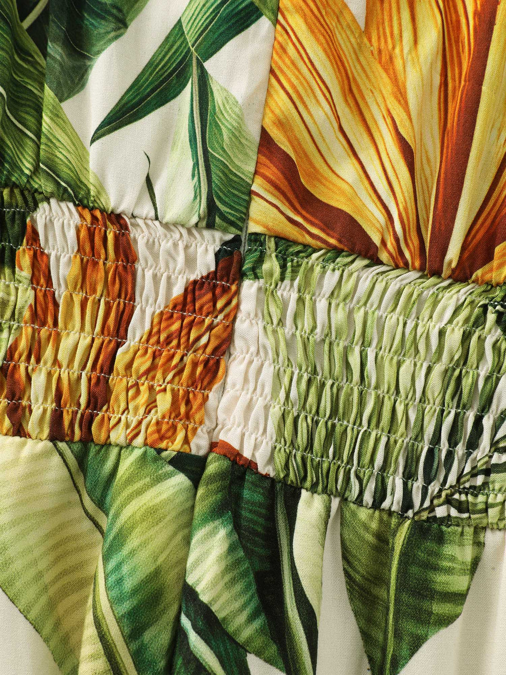 Tropical Print Shirred Wide-Leg Romper