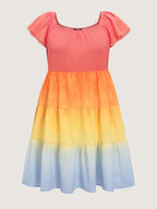 Color Contrast Tiered Pockets Midi Dress