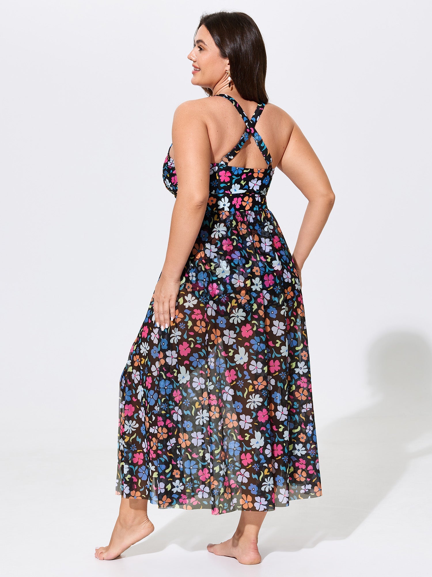 Split Hem Sarong Set Floral One-Piece Swim