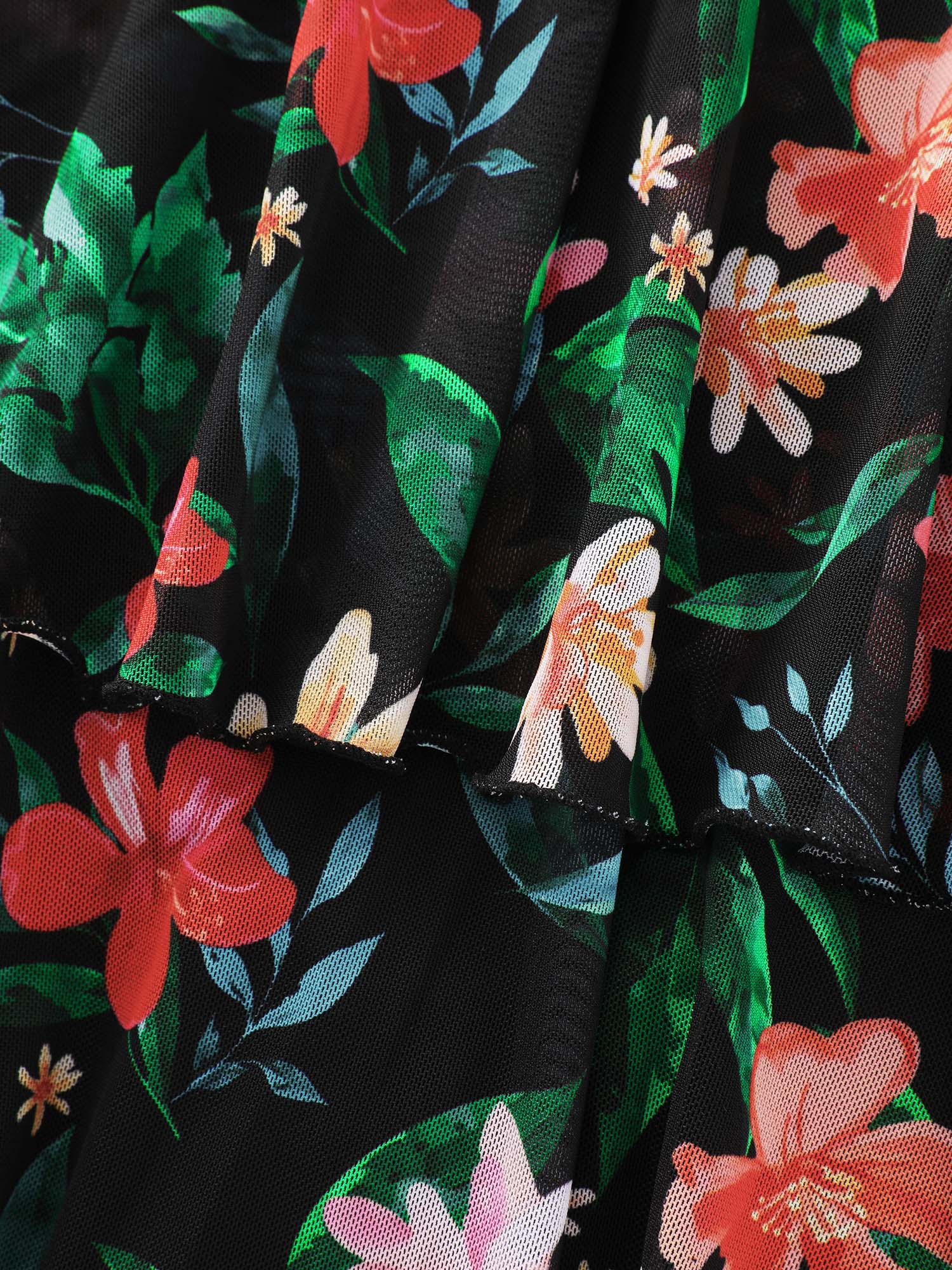 Floral Print Mesh Tiered Swim Dress