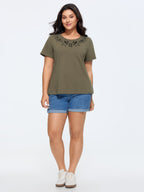 Cotton Cut-Out Neckline T-Shirt
