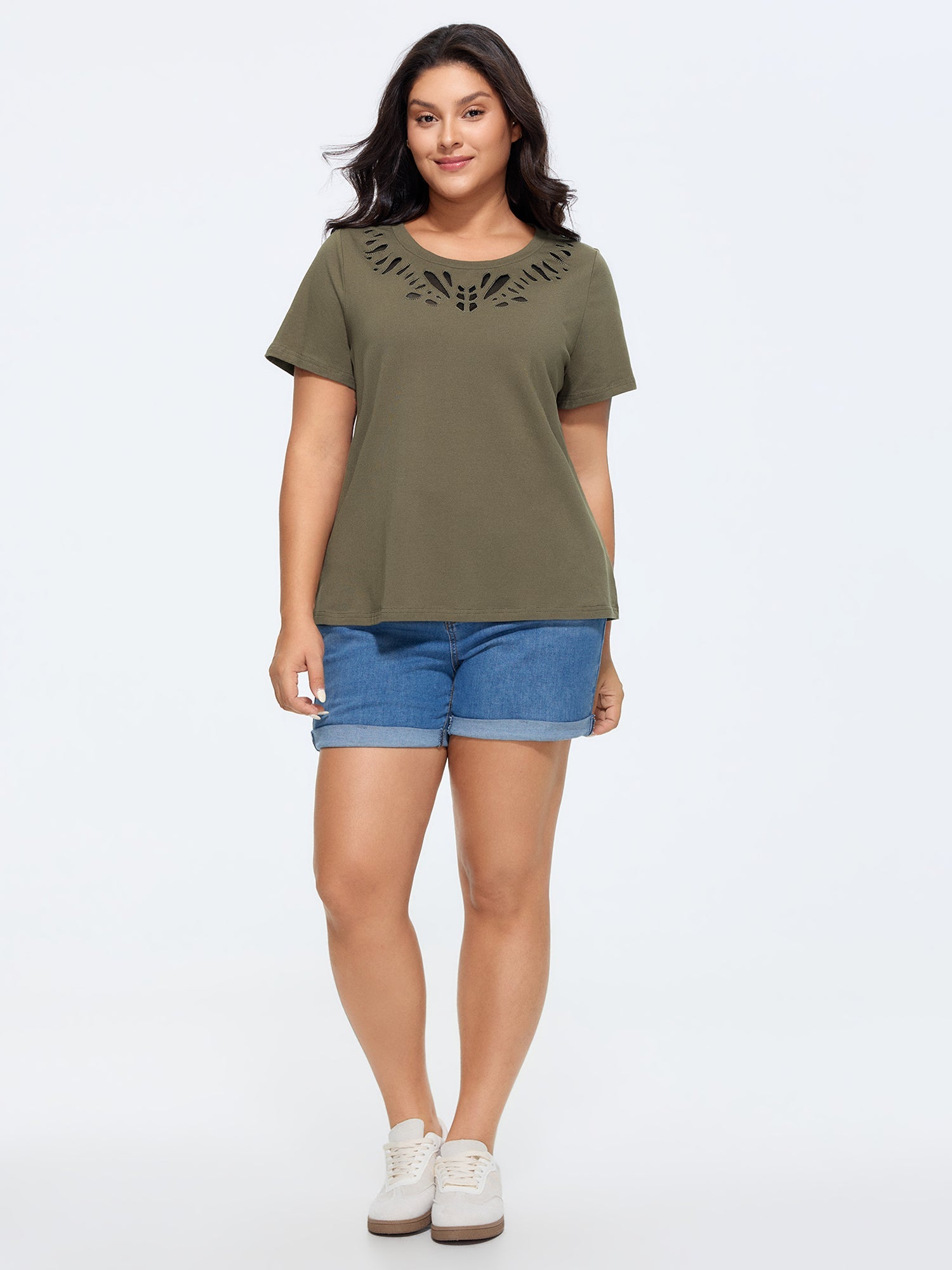 Cotton Cut-Out Neckline T-Shirt