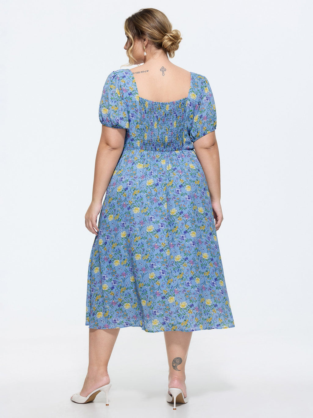 Floral Print Knotted-Front Ruched Midi Dress