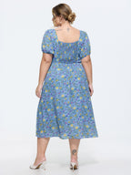 Floral Print Knotted-Front Ruched Midi Dress