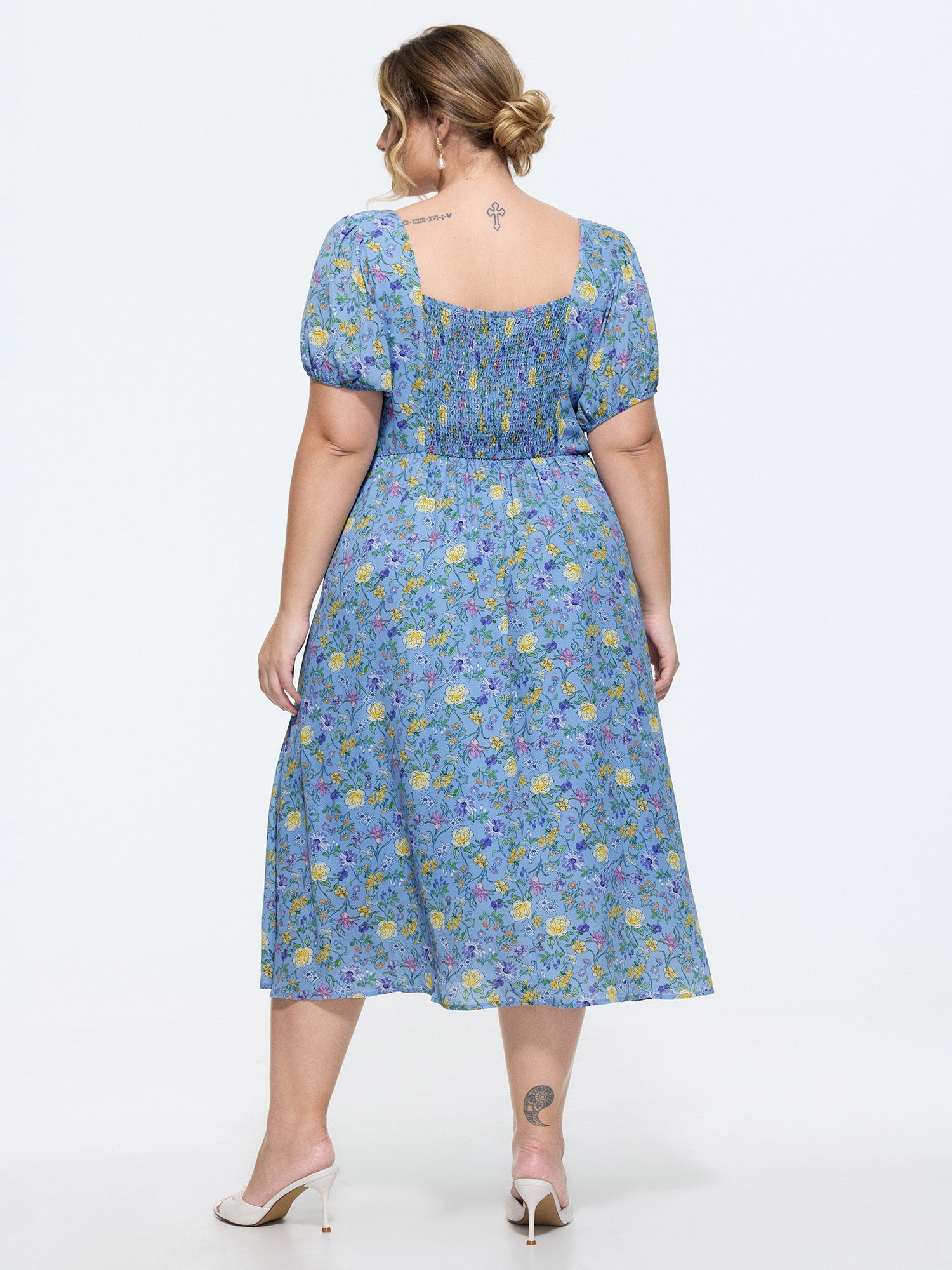 Floral Print Knotted-Front Ruched Midi Dress