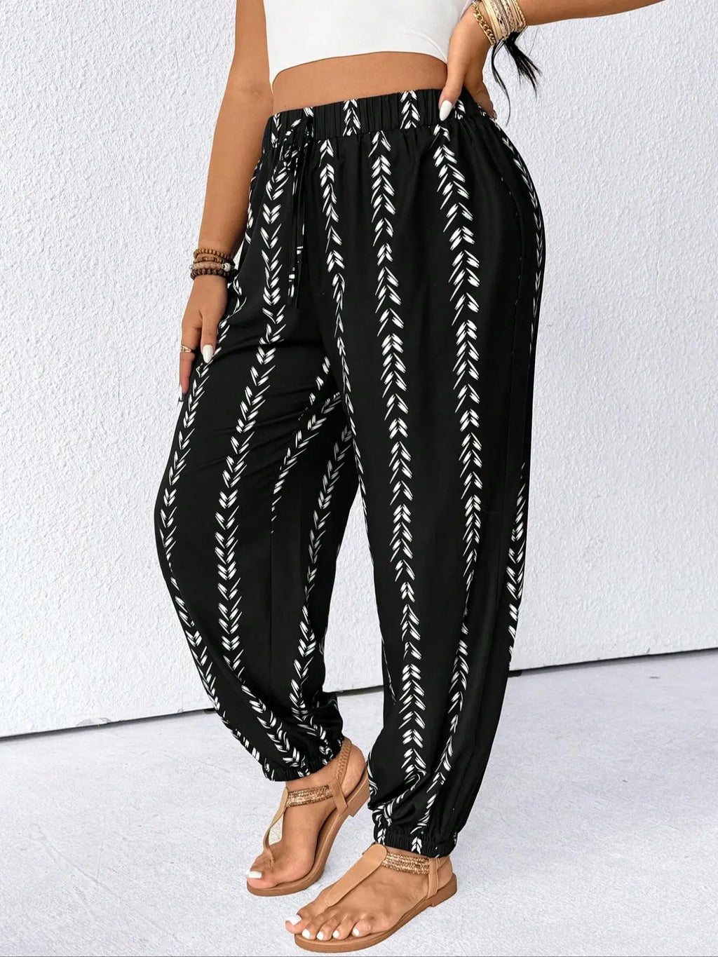 【Plus Size】Pants, Striped Casual Comfy Trousers for Daily Wear, Women's Bottoms for Summer