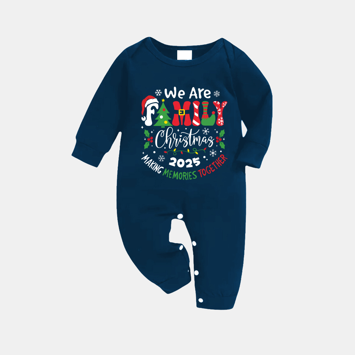 "We are Family 2025 Christmas Make Memories Together" Slogan Print Blue Long Sleeve Top With Blue Plaid Family Matching Pajamas