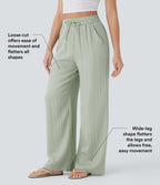 2026🔥 High Waisted Drawstring Pocket Wide Leg Casual Linen-Feel Pants