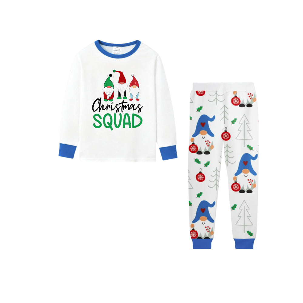 Christmas Holiday Family Blue Pajama Set Featuring Christmas Gnome Pattern