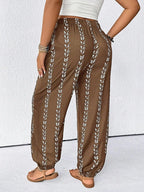 【Plus Size】Pants, Striped Casual Comfy Trousers for Daily Wear, Women's Bottoms for Summer