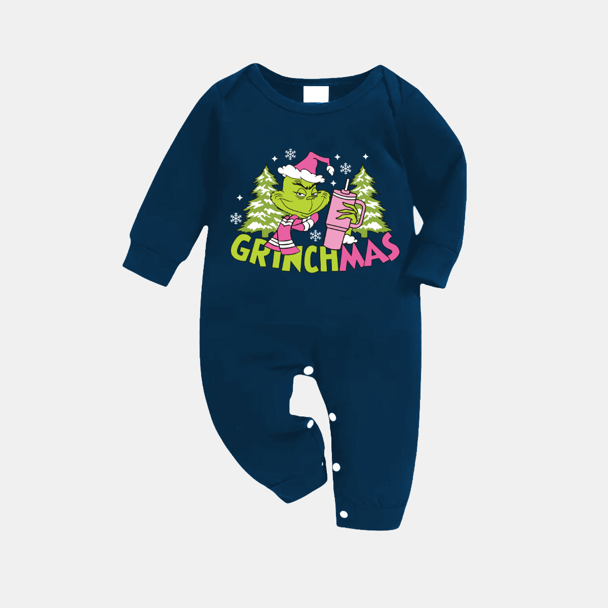 Navy & Sky Blue Plaid Christmas Pajamas Set With Grinch and " Grinchmas" Text Print