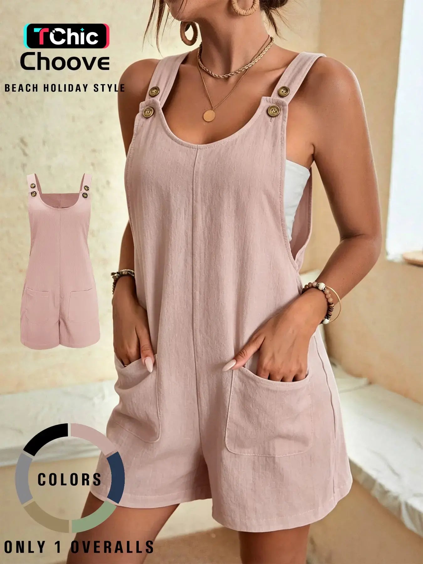 Summer Women's Shorts Overall Pants, with Pocket, Adjustable Shoulder Straps, Comfortable, Stylish and Casual, Perfect for Daily Wear