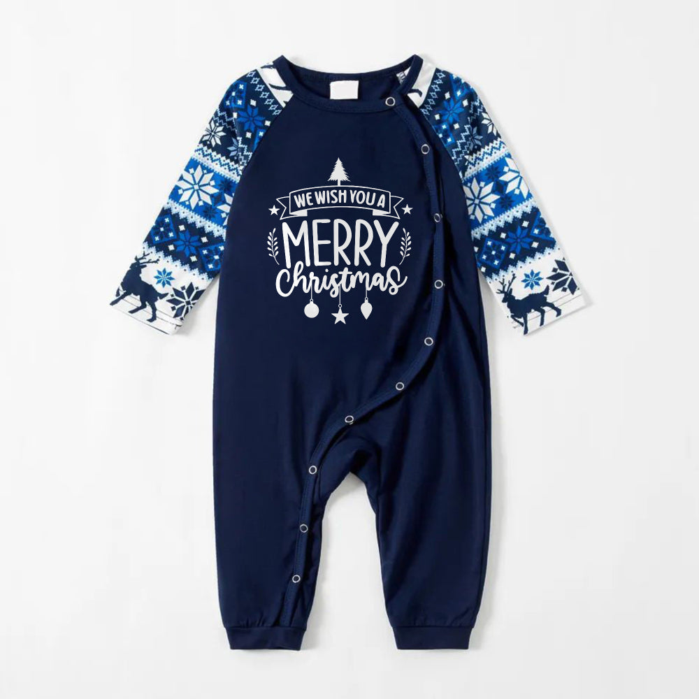 Joyful Blue Christmas Pajamas Set With Christmas Text Print