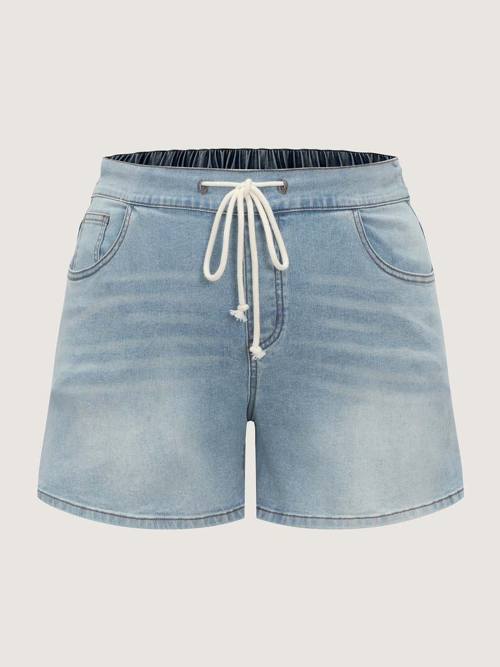 Stretchy Elastic Back Waist Straight-Leg Denim Shorts