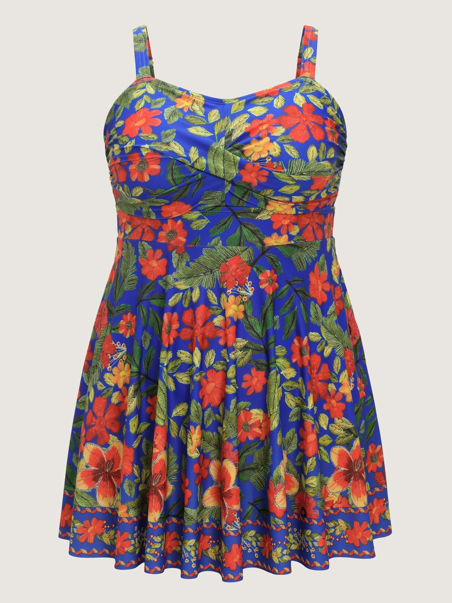 Vibrant Floral Print Twist Front Swim Dress