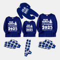 Our Family Chirstmas 2025 Making Memories Together' Letter Print (White) Blue Long Sleeves with Blue&White&Black Plaid Pants Family Matching Pajamas