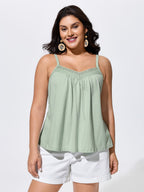 Cotton Lace Trim Flowy Plain Tank Top