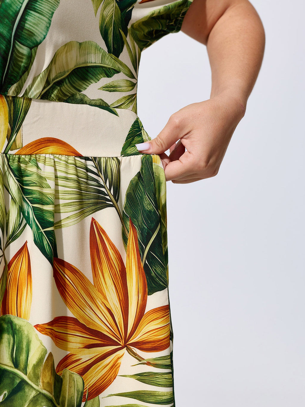 Tropical Print Shirred Wide-Leg Romper